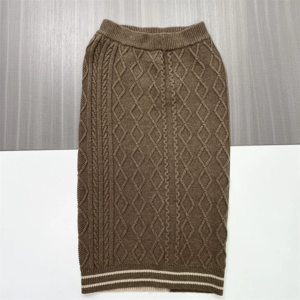 Women's Two-Tone Cable-Knit Sweater & Midi Skirt Set - Custom Textured Co-ord Design