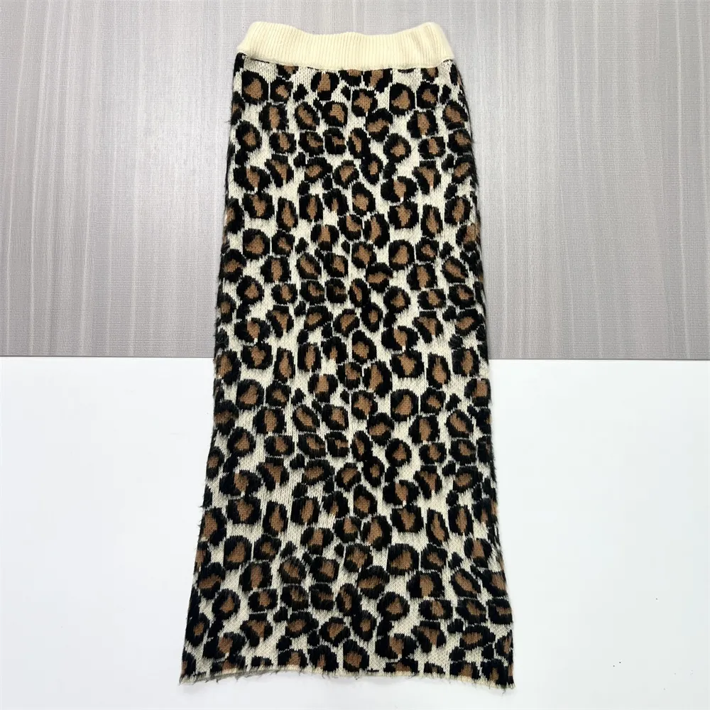 Women's Leopard Print Knit Sweater & Midi Skirt Set - Custom Trendy Co-ord Design