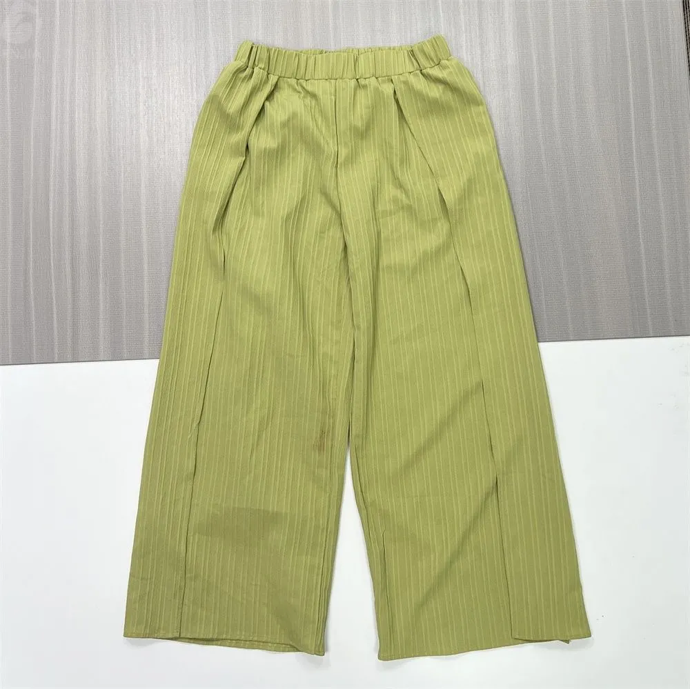 Women's Olive Green Striped Ruffled Cami & Wide-Leg Pants Set - Custom Summer Co-ord Design
