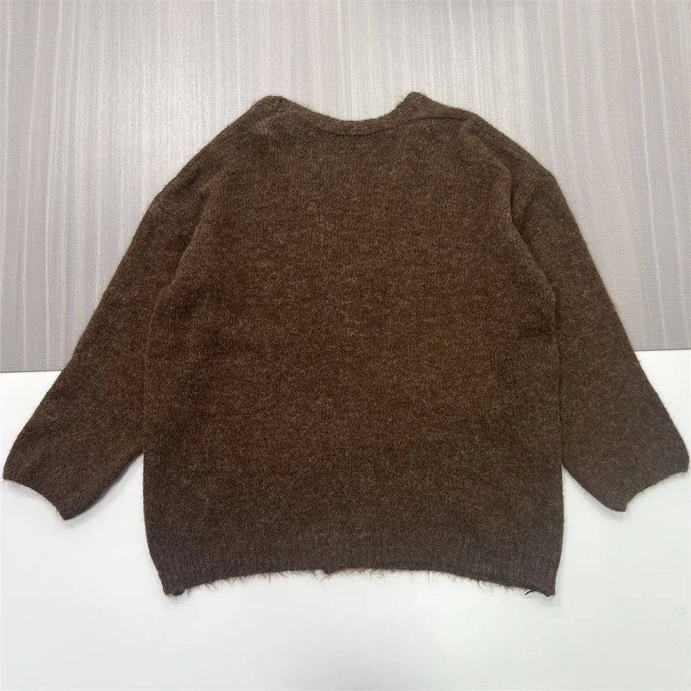 Women's Brown Fuzzy Knit Cardigan & Midi Skirt Set - Custom Cozy Co-ord Design