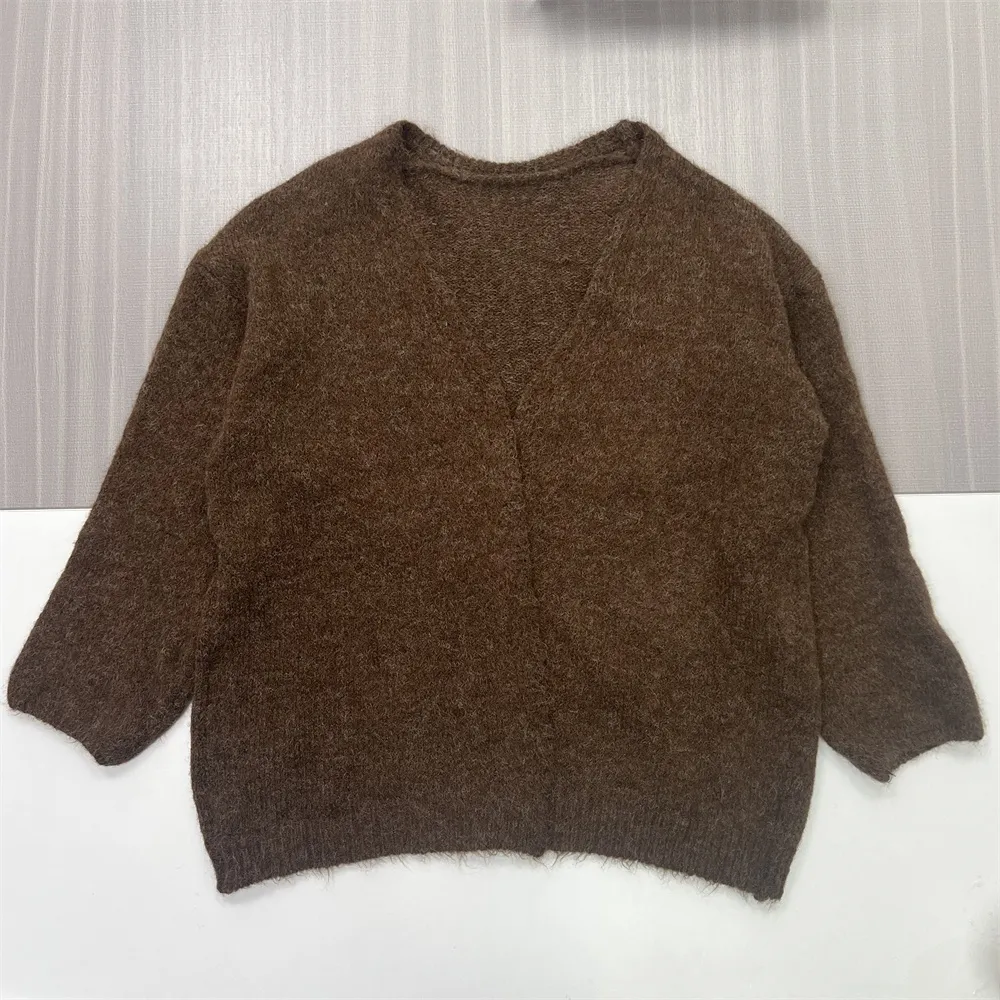 Women's Brown Fuzzy Knit Cardigan & Midi Skirt Set - Custom Cozy Co-ord Design