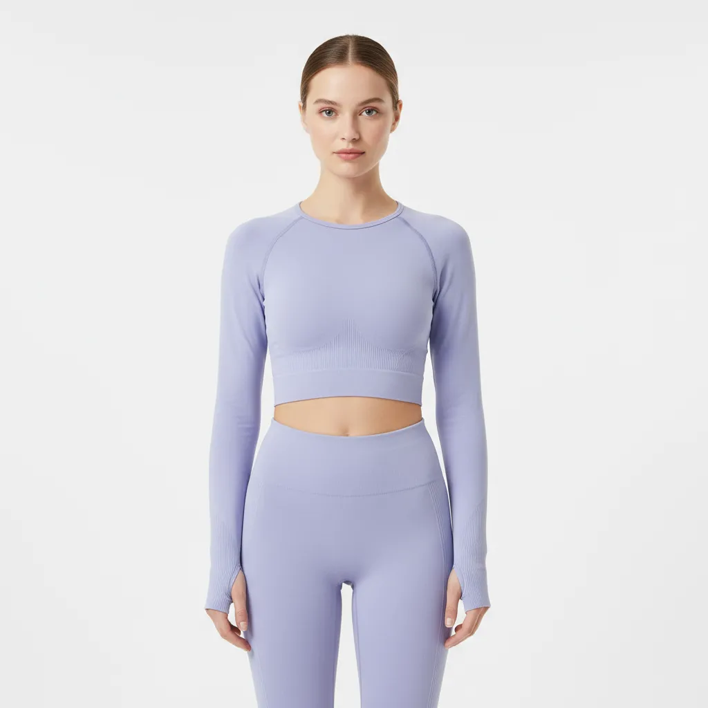 Women's Lavender Long-Sleeve Cropped Top - Custom Form-Fitting Activewear Apparel