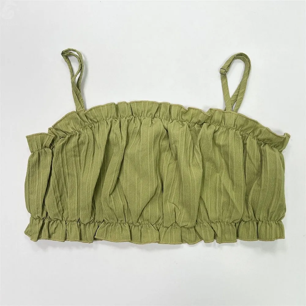 Women's Olive Green Striped Ruffled Cami & Wide-Leg Pants Set - Custom Summer Co-ord Design