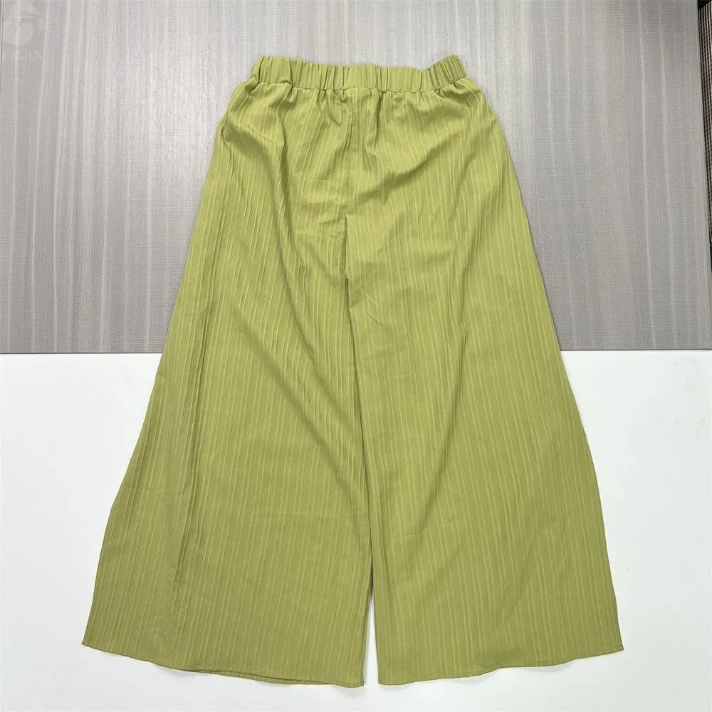 Women's Olive Green Striped Ruffled Cami & Wide-Leg Pants Set - Custom Summer Co-ord Design