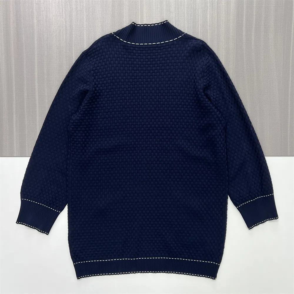 Women's Navy Textured Knit Cardigan & Wide-Leg Pants Set - Custom Elegant Co-ord Design