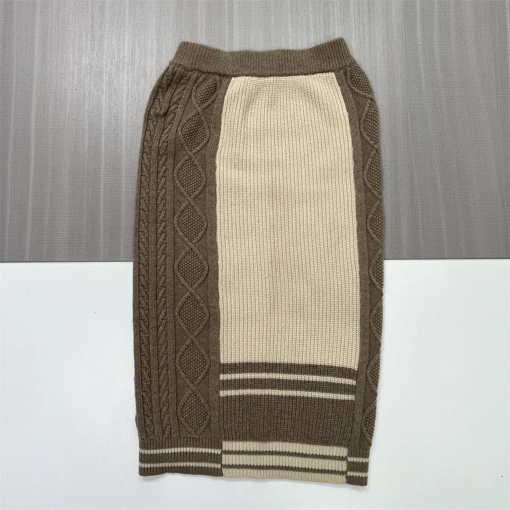 Women's Two-Tone Cable-Knit Sweater & Midi Skirt Set - Custom Textured Co-ord Design