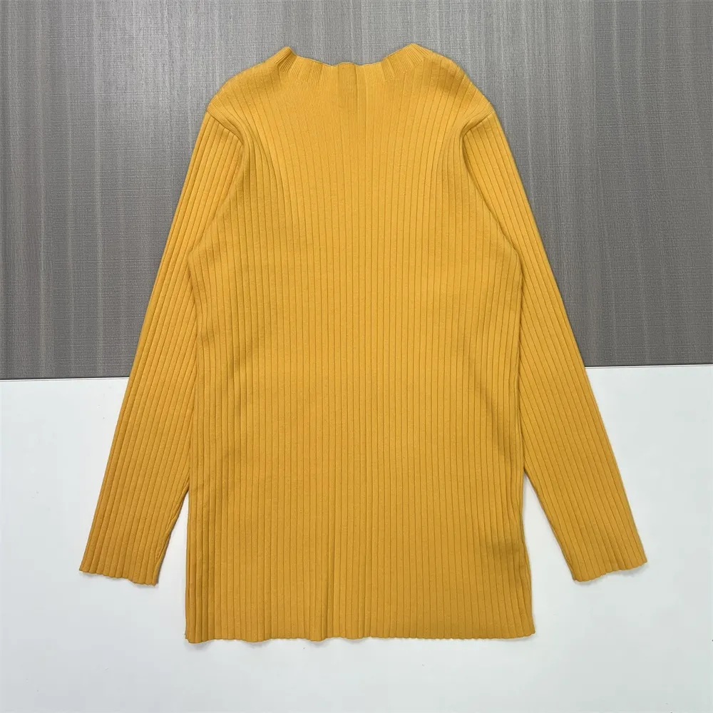 Women's Mustard Ribbed Mock Neck Top & Wide-Leg Pants Set - Custom Modern Co-ord Design