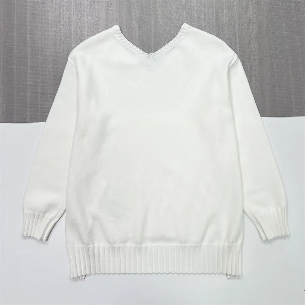 Women's White Cable-Knit V-Neck Top & Wide-Leg Pants Set - Custom Elegant Knit Co-ord Design