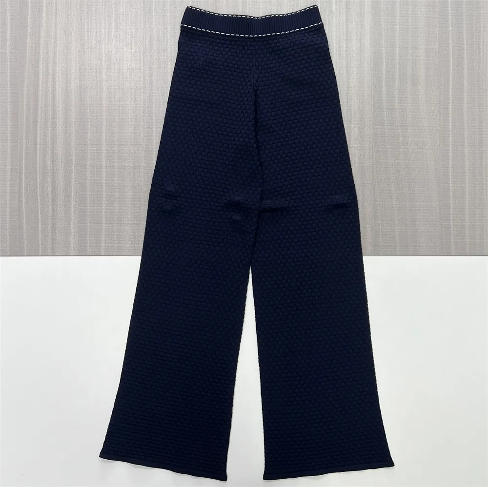 Women's Navy Textured Knit Cardigan & Wide-Leg Pants Set - Custom Elegant Co-ord Design
