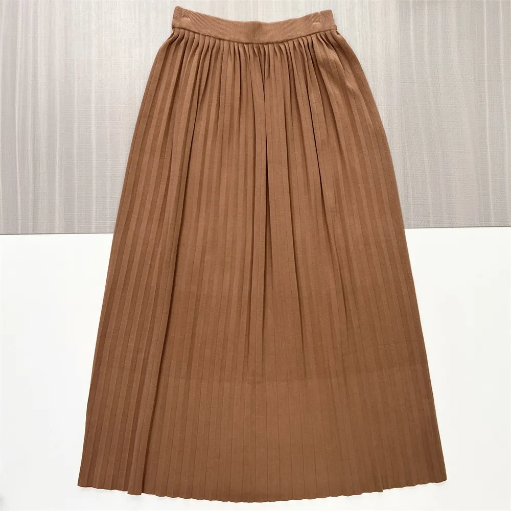 Women's Camel Ribbed Mock Neck Top & Pleated Skirt Set - Custom Elegant Co-ord Design