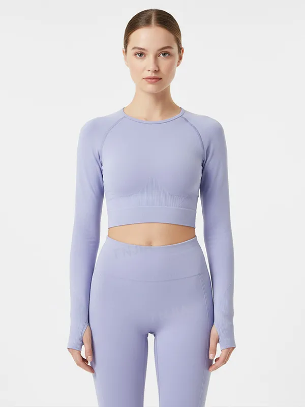 Women's Lavender Long-Sleeve Cropped Top - Custom Form-Fitting Activewear Apparel