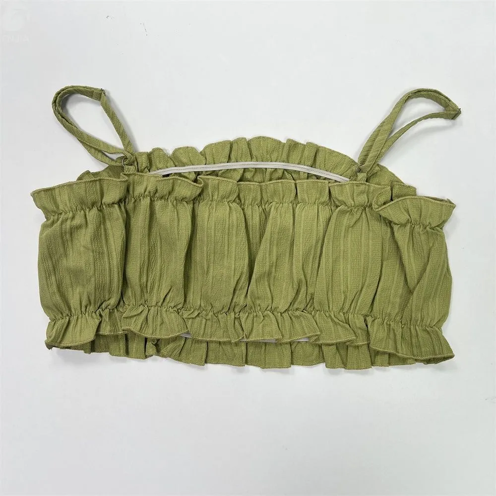 Women's Olive Green Striped Ruffled Cami & Wide-Leg Pants Set - Custom Summer Co-ord Design