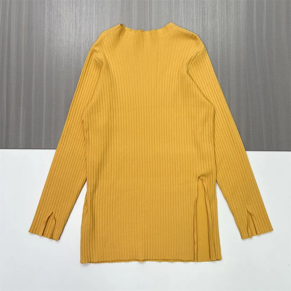 Women's Mustard Ribbed Mock Neck Top & Wide-Leg Pants Set - Custom Modern Co-ord Design