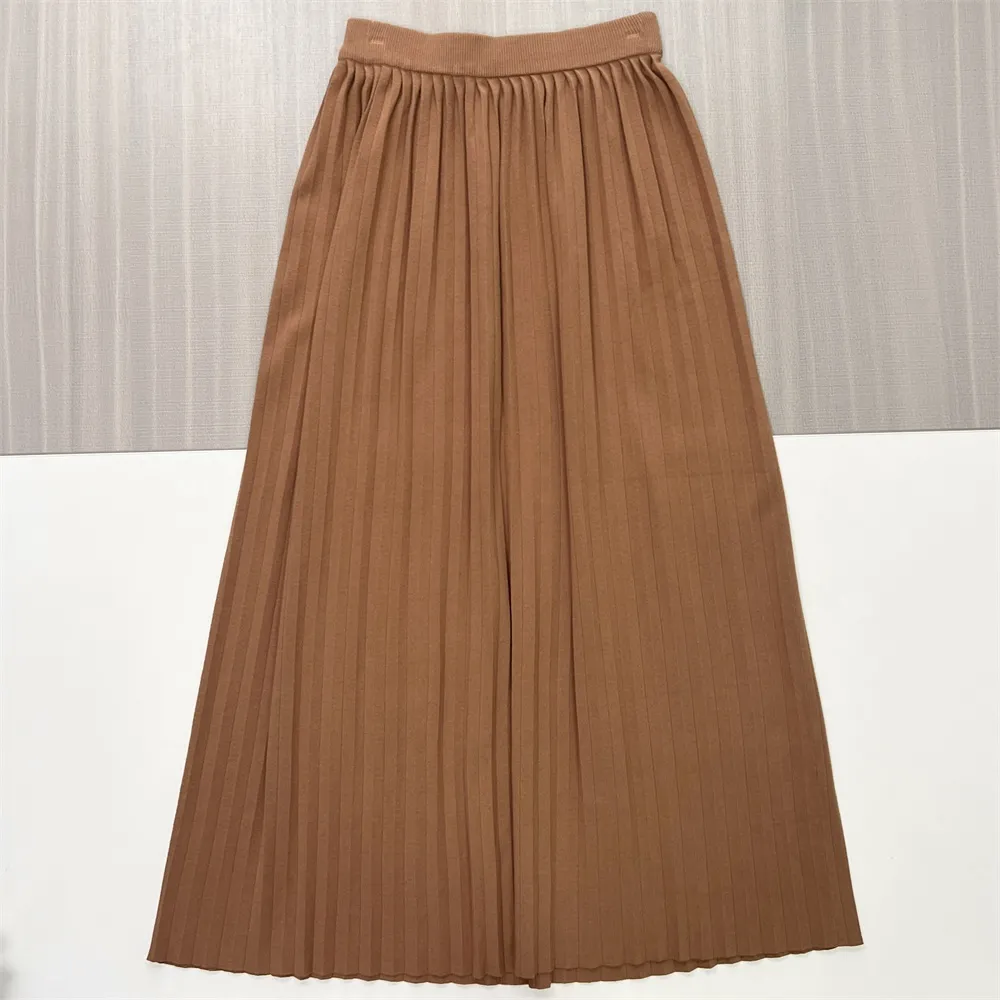 Women's Camel Ribbed Mock Neck Top & Pleated Skirt Set - Custom Elegant Co-ord Design