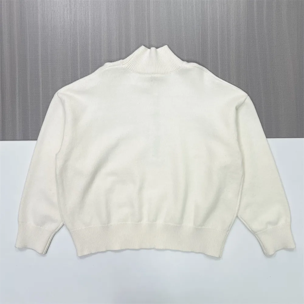 Women's Ivory Oversized Turtleneck Sweater with Puff Sleeves - Custom Cozy Casual Apparel