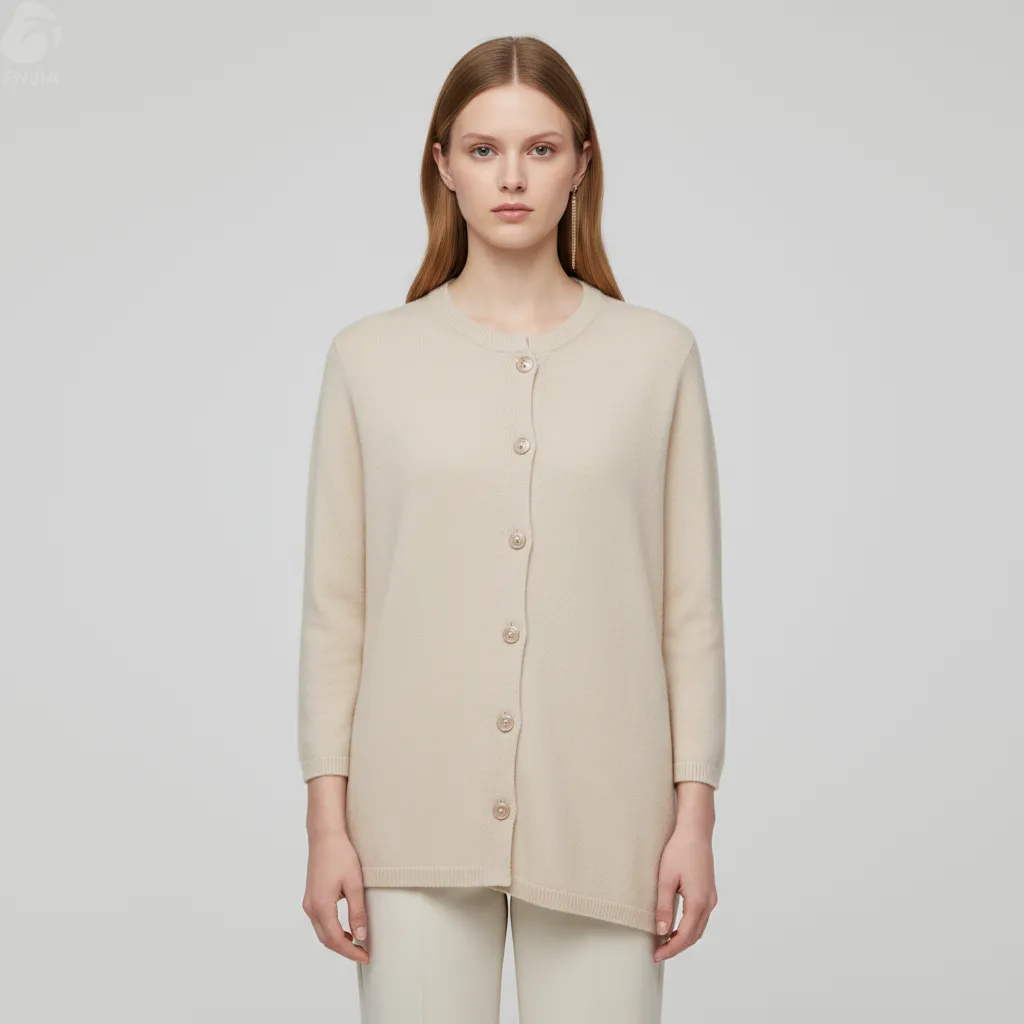 Women's Beige Oversized Crew Neck Knit Cardigan - Custom Minimalist Versatile Apparel