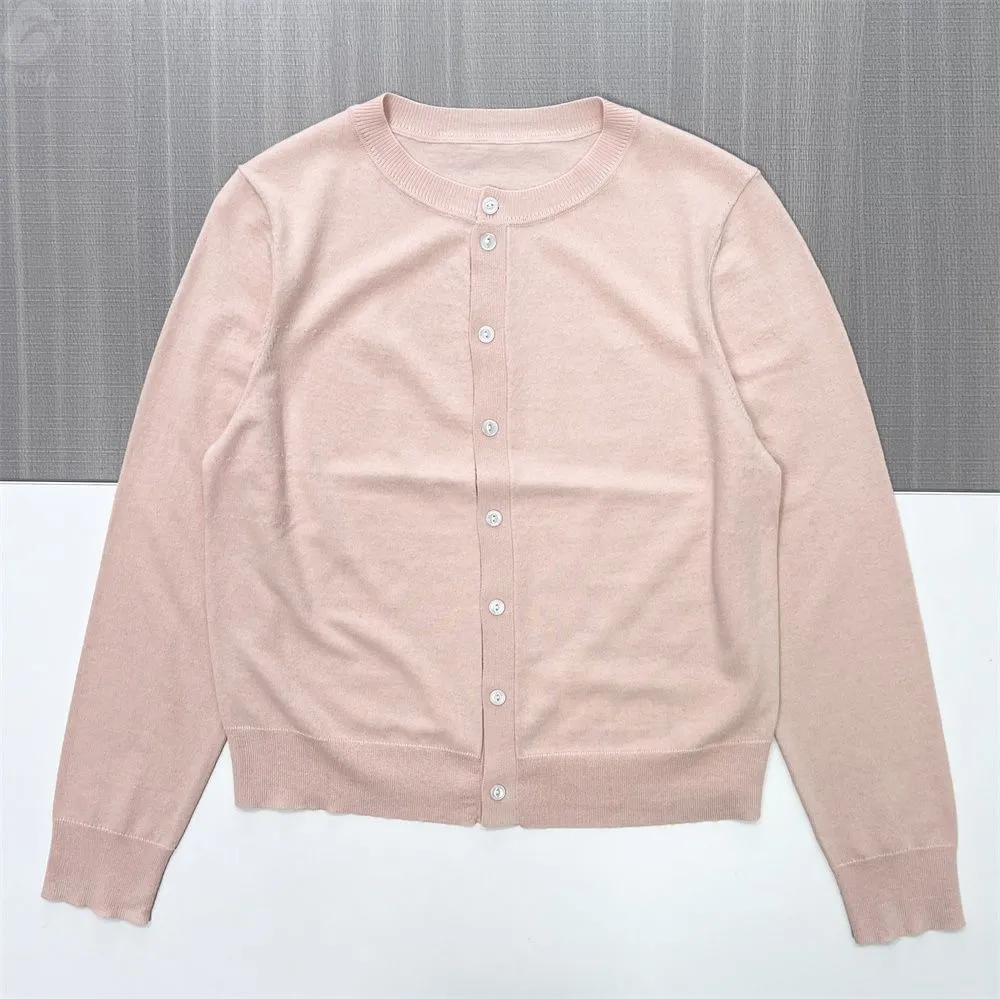 Women's Blush Pink Slim-Fit Crew Neck Cardigan - Custom Minimalist Layering Apparel