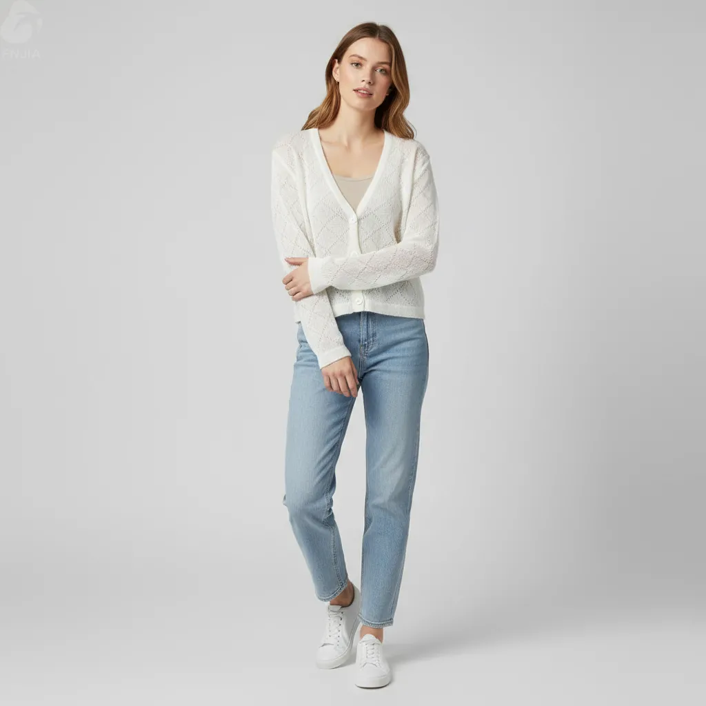 Women's Ivory Ombre Open-Knit Cropped V-Neck Cardigan