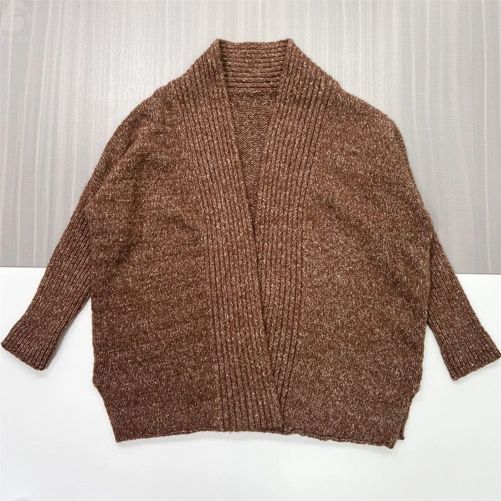 Women's Copper Marled Rib-Knit Oversized Open-Front Cardigan - Custom Cozy Casual Apparel