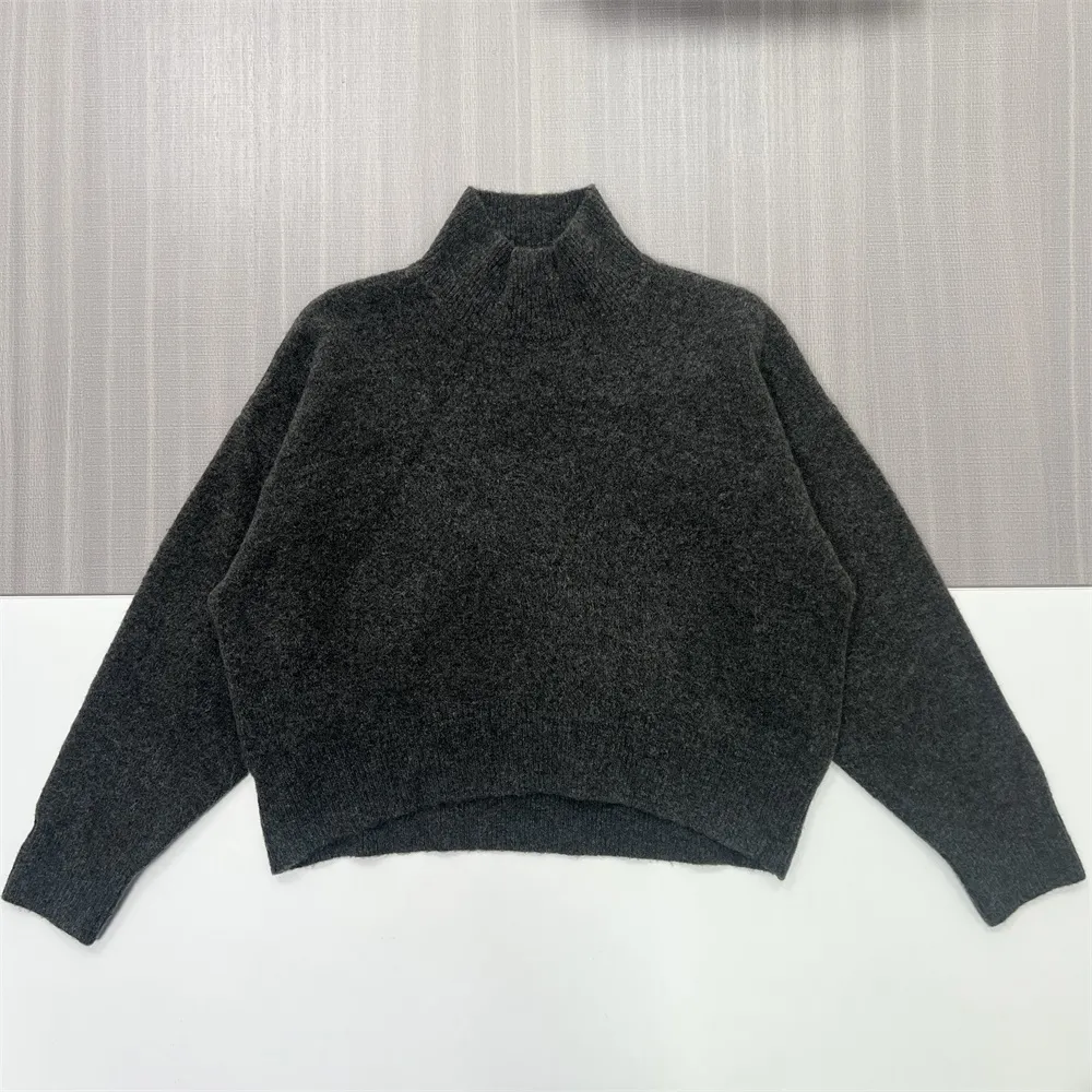 Women's Charcoal Marled Oversized Mock Neck Sweater - Custom Textured Casual Apparel