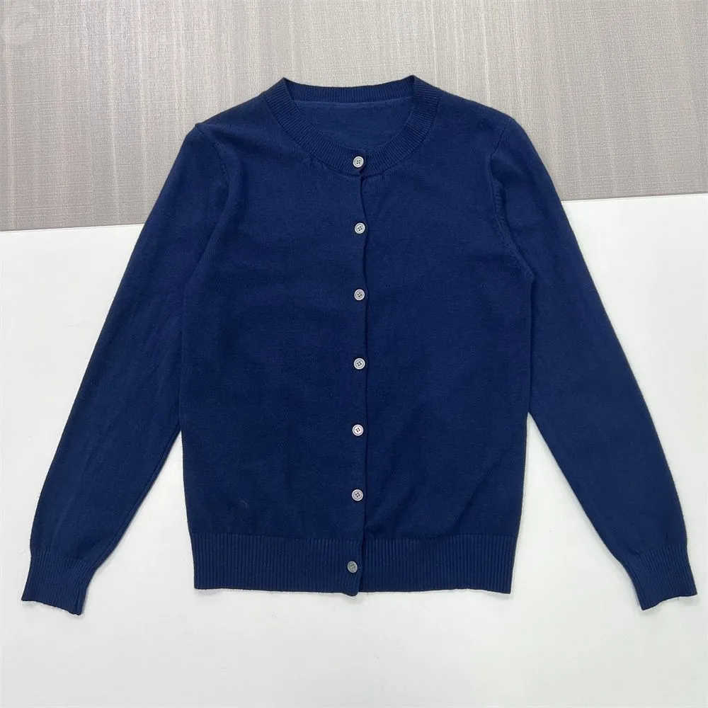 Women's Navy Round-Neck Knit Cardigan - Custom Timeless Minimalist Apparel