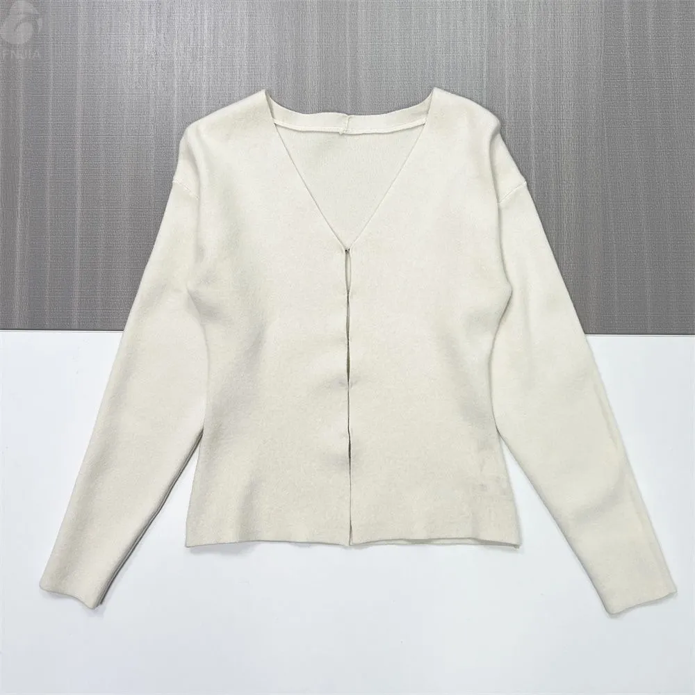Women's Ivory V-Neck Open-Front Knit Cardigan - Custom Minimalist Versatile Apparel