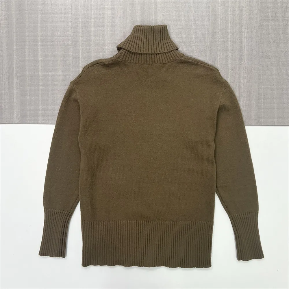 Women's Olive Green Oversized Turtleneck Sweater with Center Seam - Custom Modern Casual Apparel