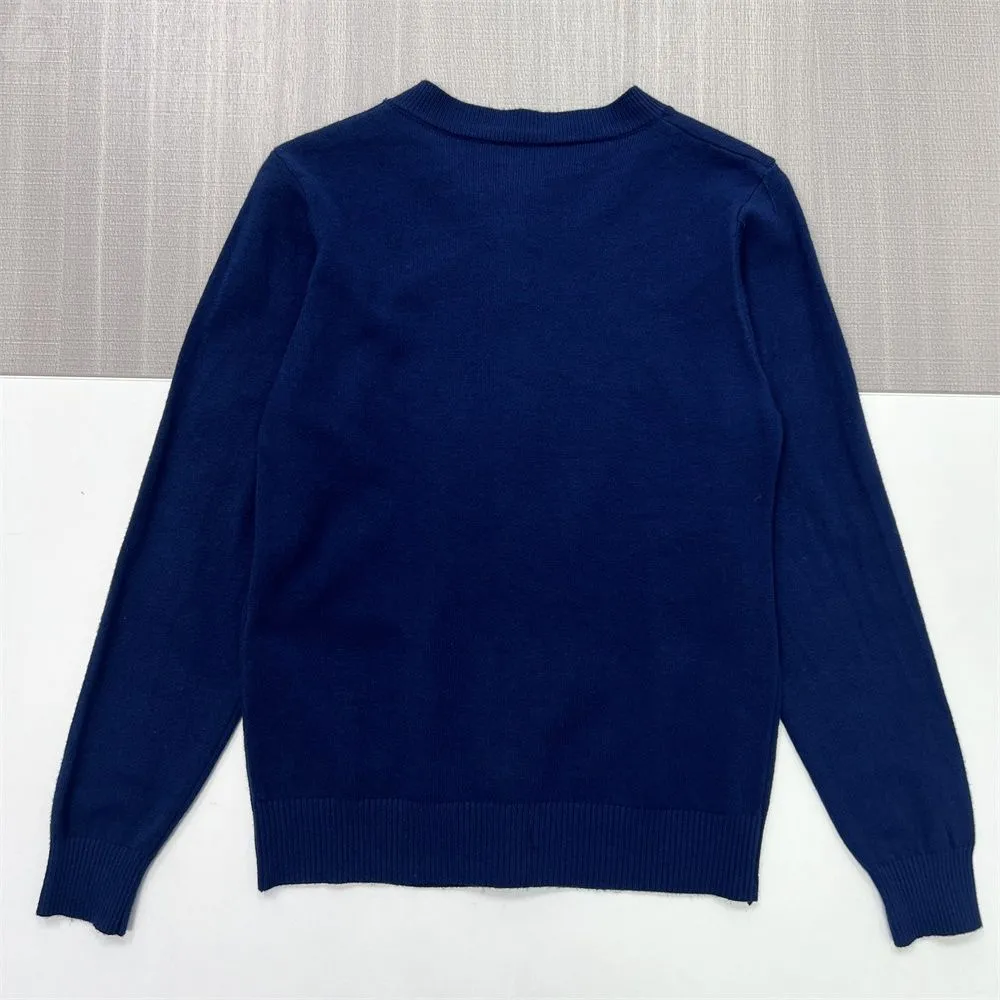 Women's Navy Round-Neck Knit Cardigan - Custom Timeless Minimalist Apparel