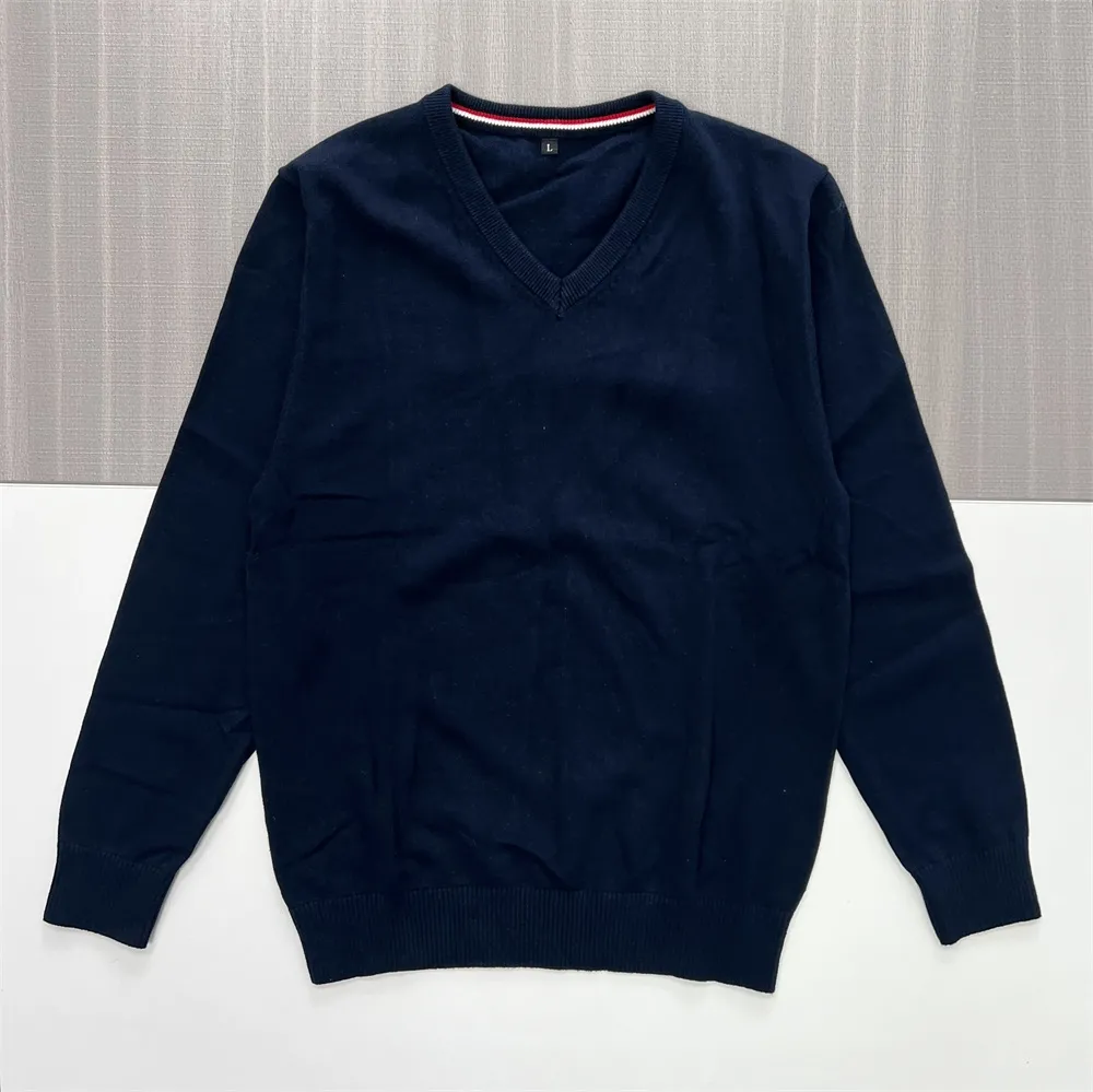 Women's Navy V-Neck Long-Sleeve Knit Sweater - Custom Classic Smart-Casual Apparel