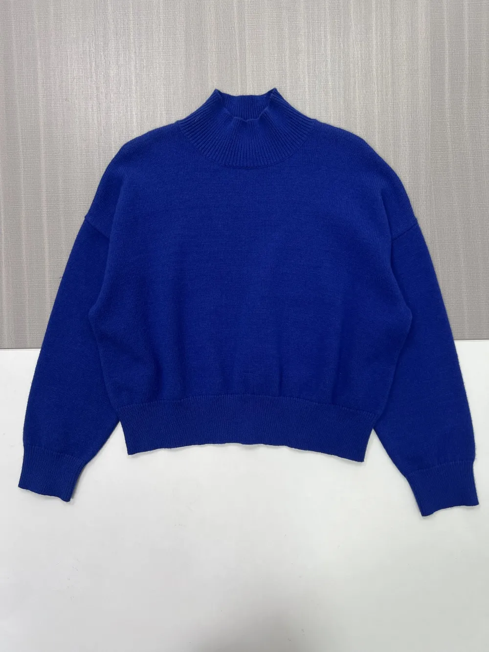 Women's Royal Blue Oversized Mock Neck Sweater - Custom Bold Casual Staple Apparel