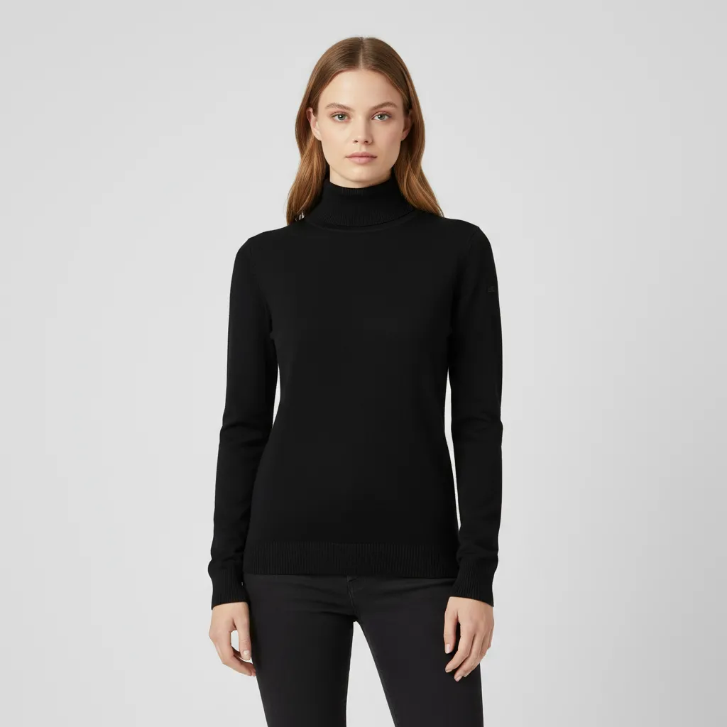 Women's Black Slim-Fit Turtleneck Sweater - Custom Timeless Basic Apparel