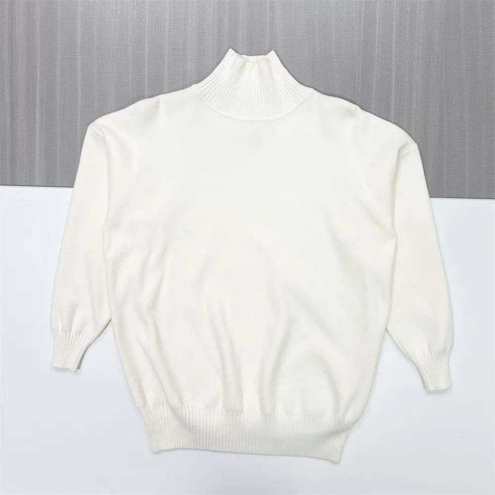 Women's Ivory Oversized Turtleneck Sweater with Puff Sleeves - Custom Elegant Casual Apparel
