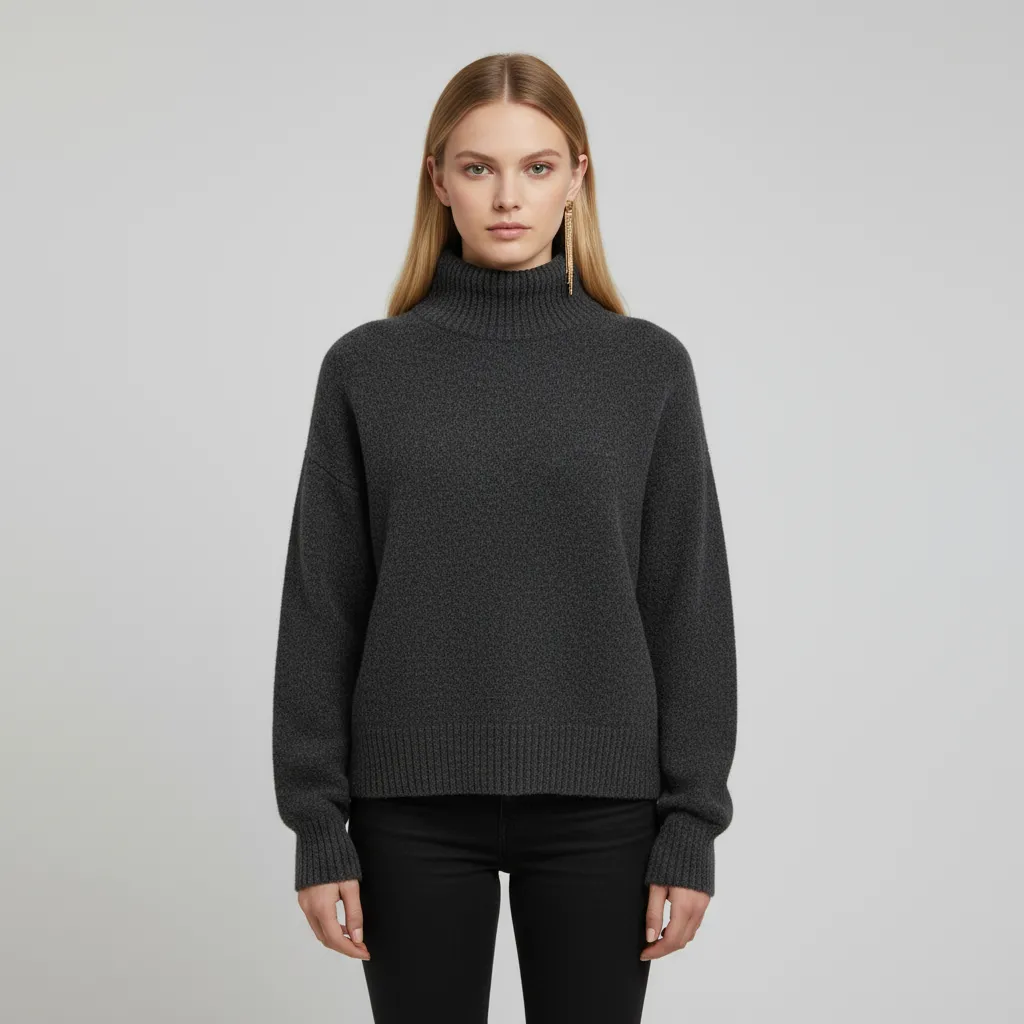Women's Charcoal Oversized Turtleneck Sweater - Custom Cozy Casual Apparel