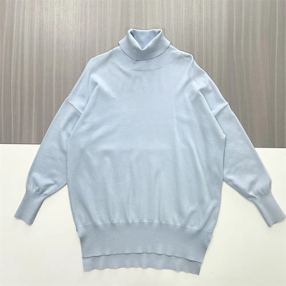 Women's Light Blue Oversized Turtleneck Sweater Dress - Custom Minimalist Casual Apparel