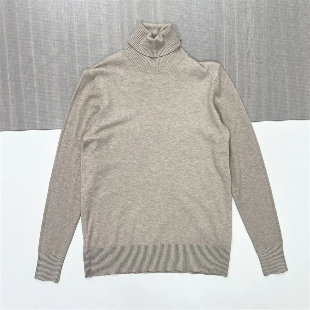 Women's Beige Slim-Fit Turtleneck Sweater - Custom Timeless Basic Apparel
