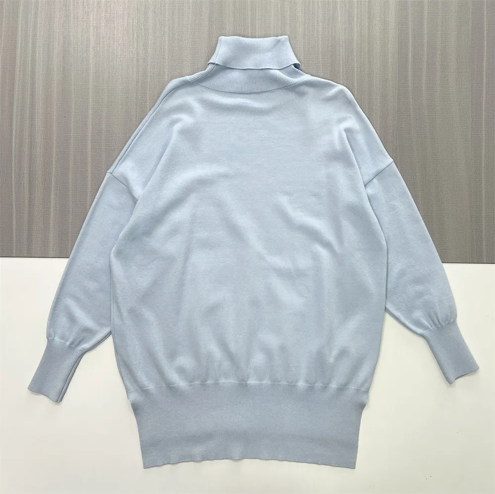 Women's Light Blue Oversized Turtleneck Sweater Dress - Custom Minimalist Casual Apparel