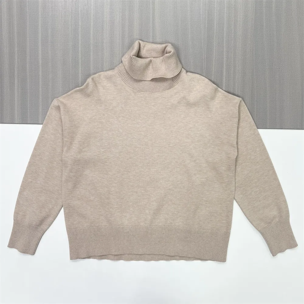 Women's Beige Oversized Turtleneck Sweater - Custom Relaxed Casual Apparel