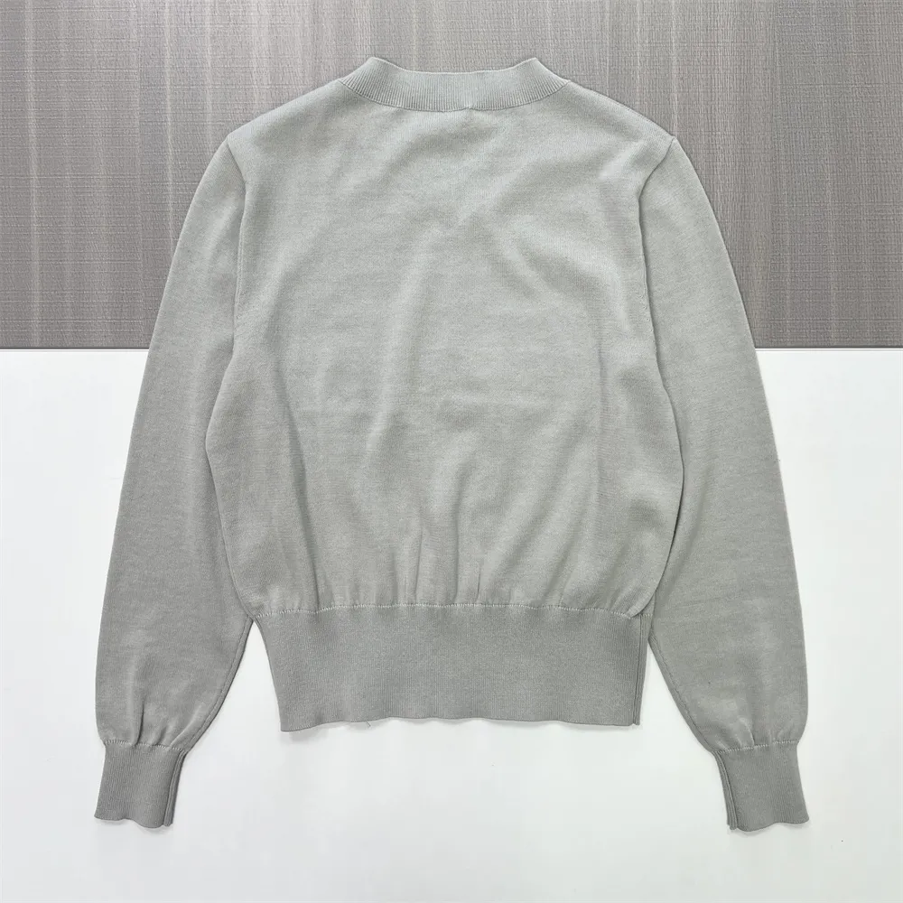 Women's Light Gray V-Neck Branded Long-Sleeve Sweater - Custom Logo-Embellished Casual Apparel