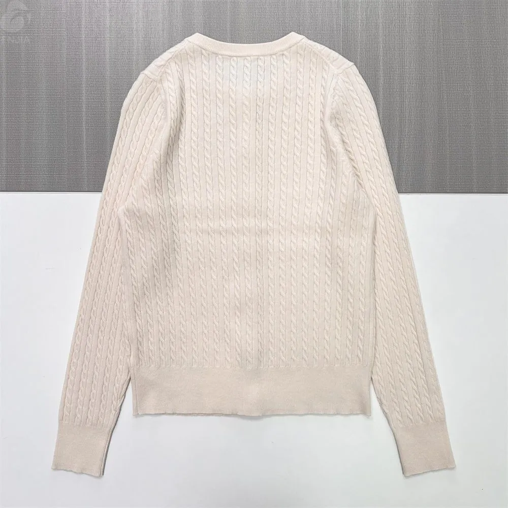 Women's Beige Cable-Knit Crew Neck Cardigan - Custom Classic Textured Apparel