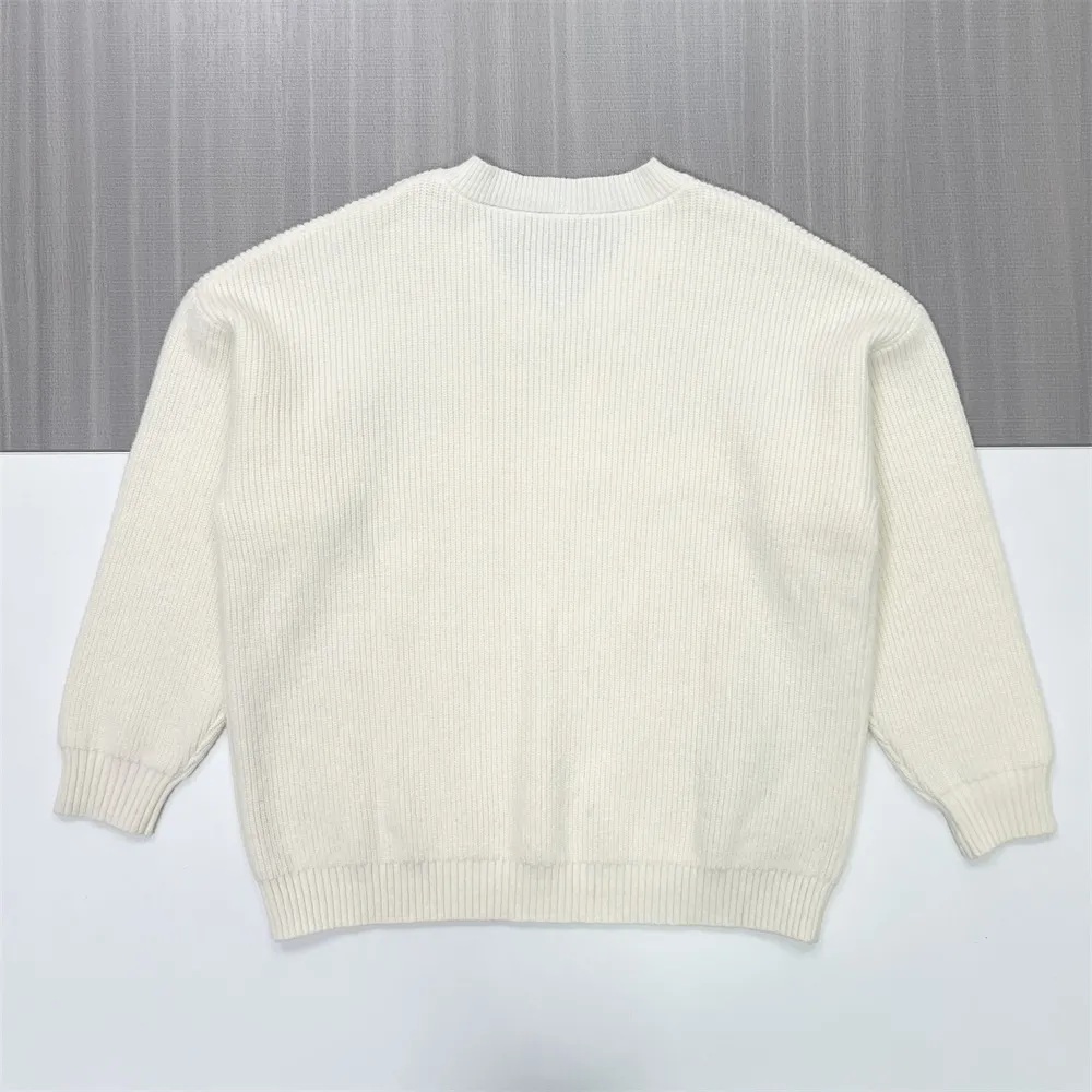 Women's Ivory Ribbed V-Neck Oversized Sweater - Custom Versatile Smart-Casual Apparel