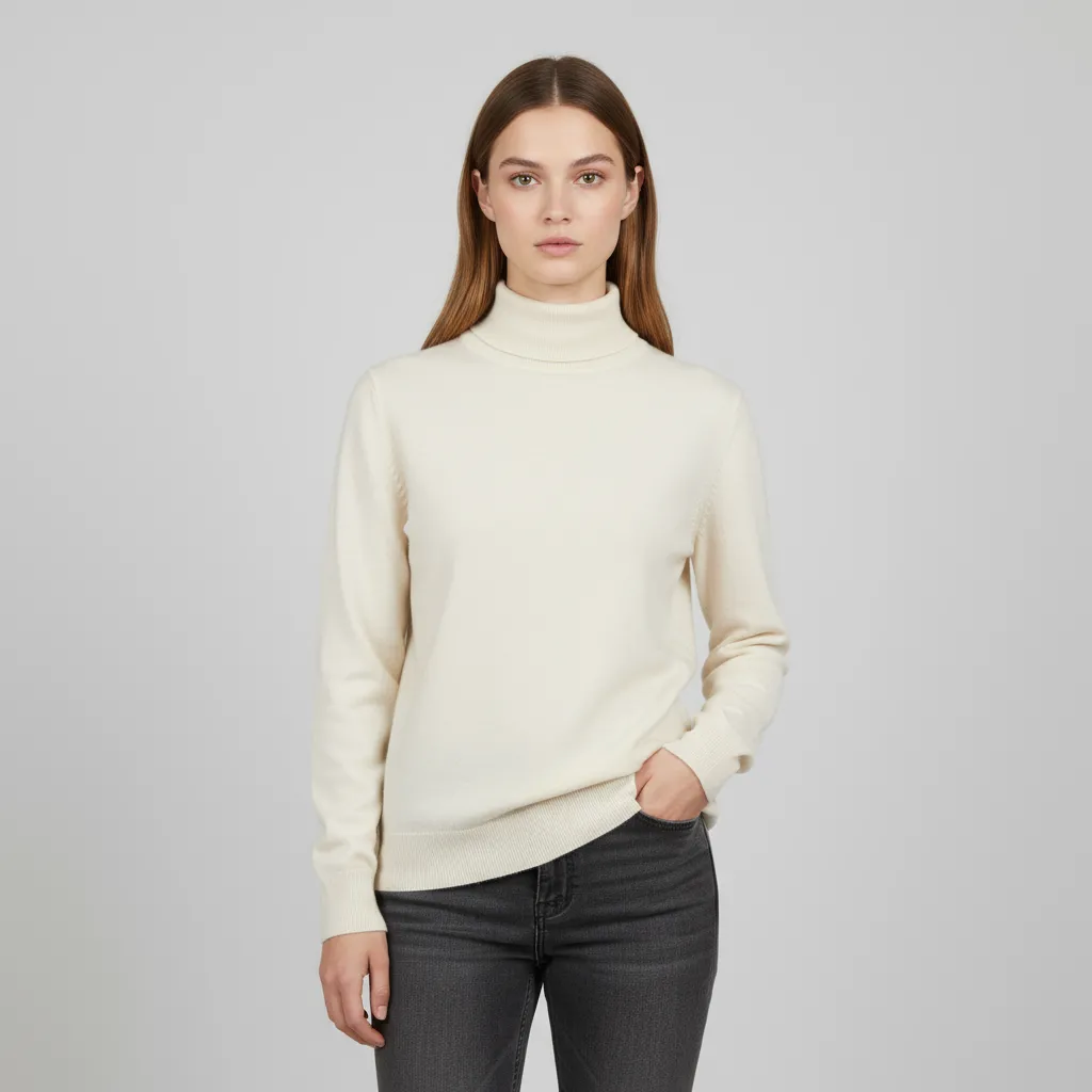 Women's Ivory Slim-Fit Turtleneck Base Layer Sweater - Custom Minimalist Staple Apparel
