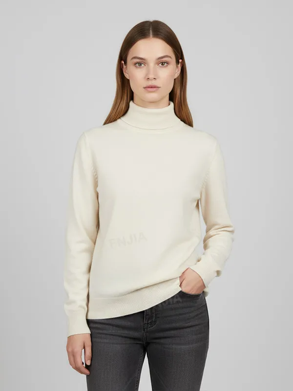 Women's Ivory Slim-Fit Turtleneck Base Layer Sweater - Custom Minimalist Staple Apparel