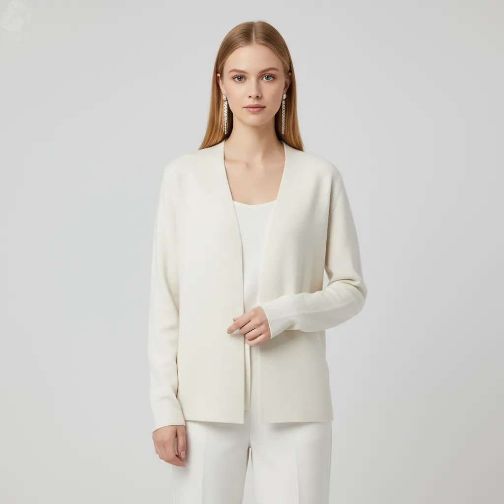 Women's Ivory V-Neck Open-Front Knit Cardigan - Custom Minimalist Versatile Apparel