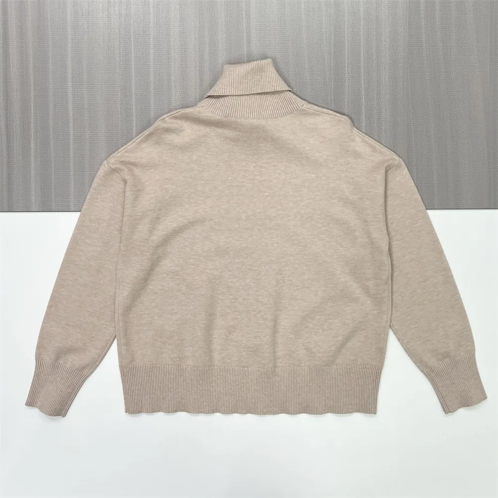 Women's Beige Oversized Turtleneck Sweater - Custom Relaxed Casual Apparel