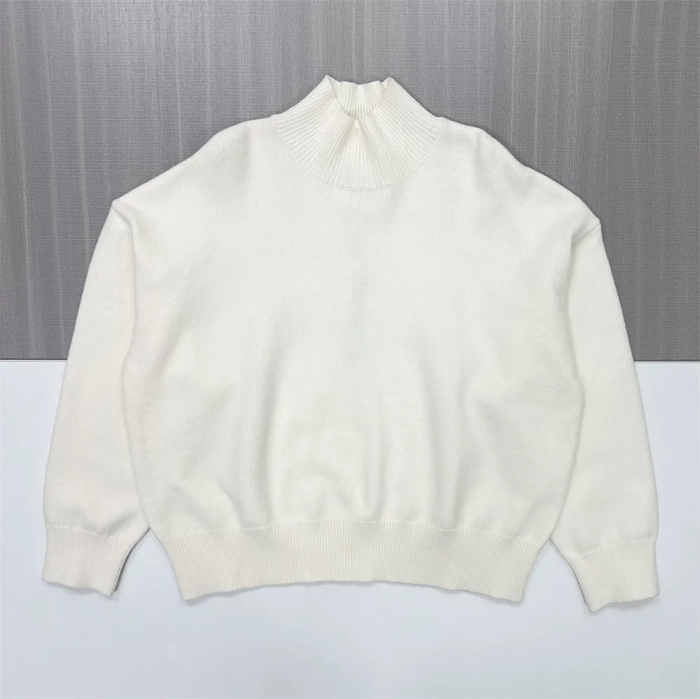 Women's Ivory Oversized Turtleneck Sweater with Puff Sleeves - Custom Cozy Casual Apparel