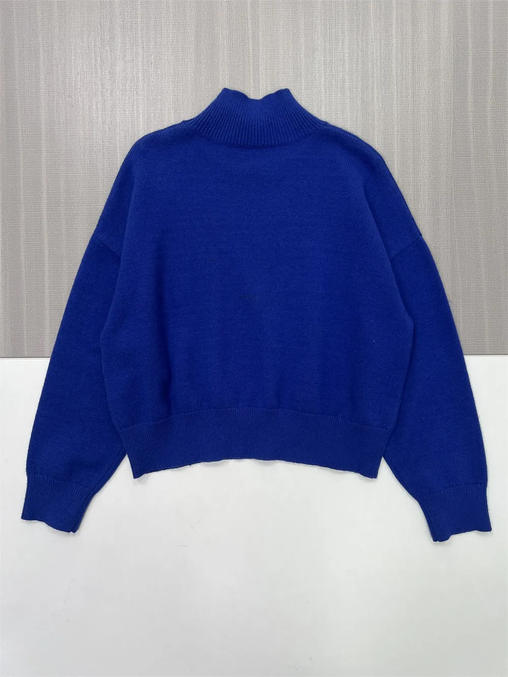 Women's Royal Blue Oversized Mock Neck Sweater - Custom Bold Casual Staple Apparel