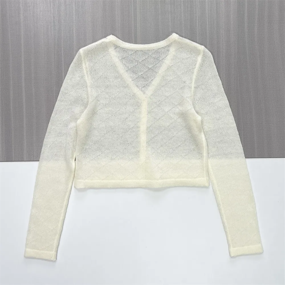 Women's Ivory Sheer Diamond-Knit Cropped Cardigan - Custom Lightweight Layering Apparel