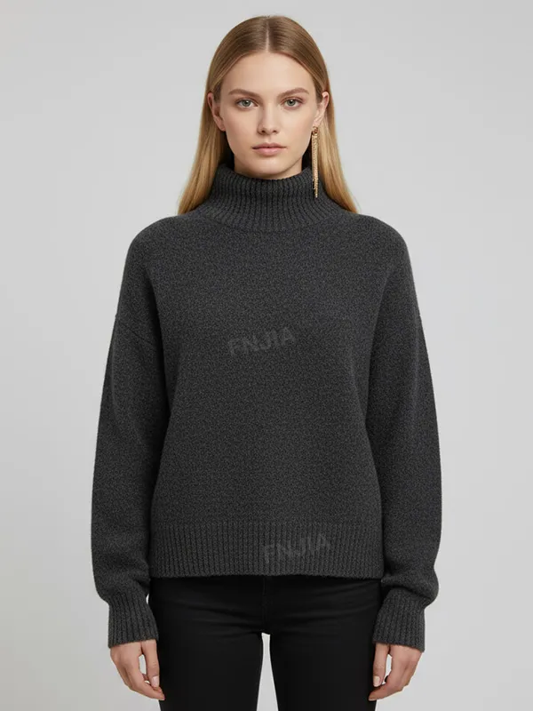 Women's Charcoal Oversized Turtleneck Sweater - Custom Cozy Casual Apparel
