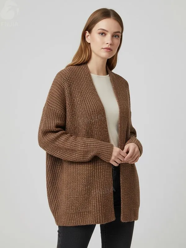 Women's Copper Marled Rib-Knit Oversized Open-Front Cardigan - Custom Cozy Casual Apparel