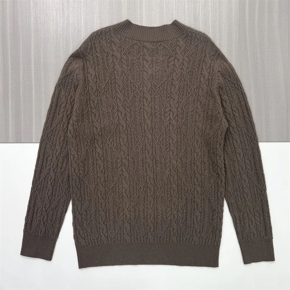 Women's Taupe Intricate Cable-Knit V-Neck Sweater - Custom Textured Smart-Casual Apparel